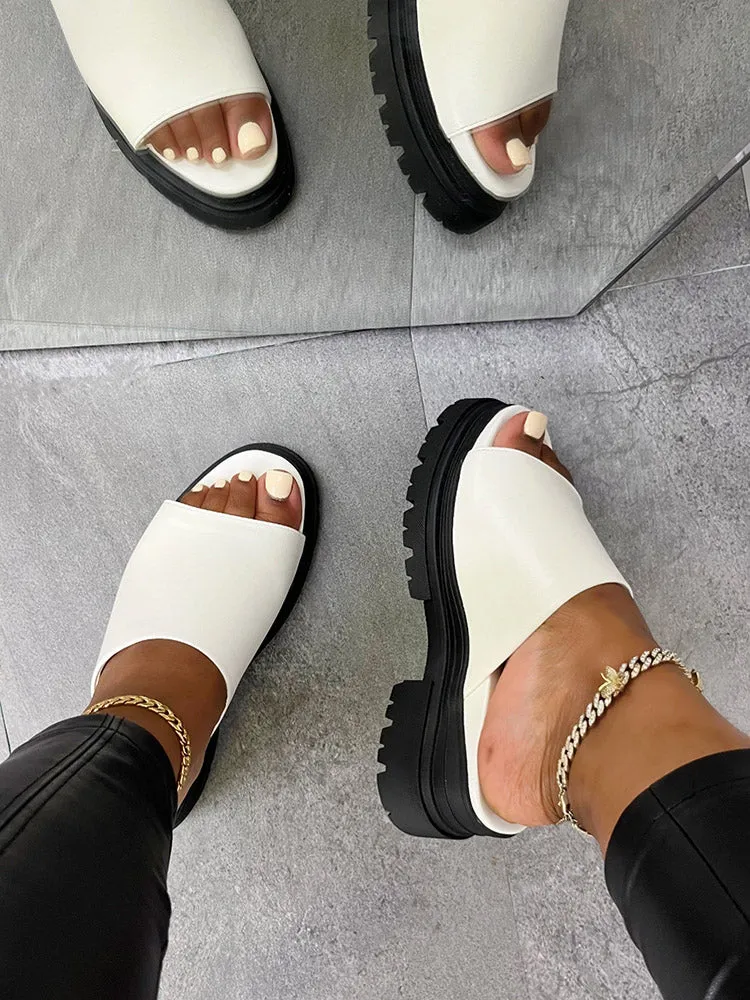 Amozae-Color Block Chunky Heel Sandals