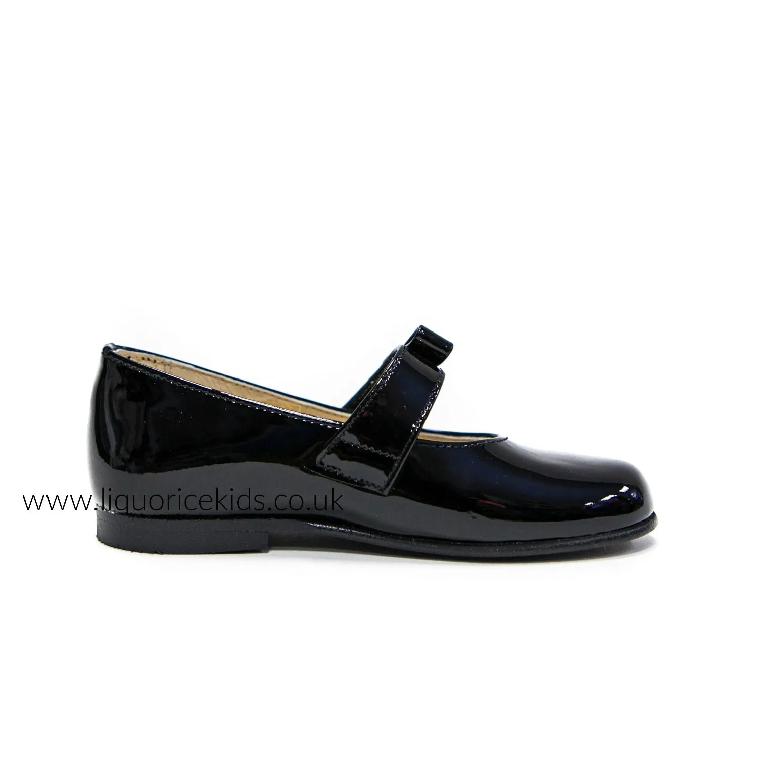 Andanines Black Patent Mary Janes with Black Bow