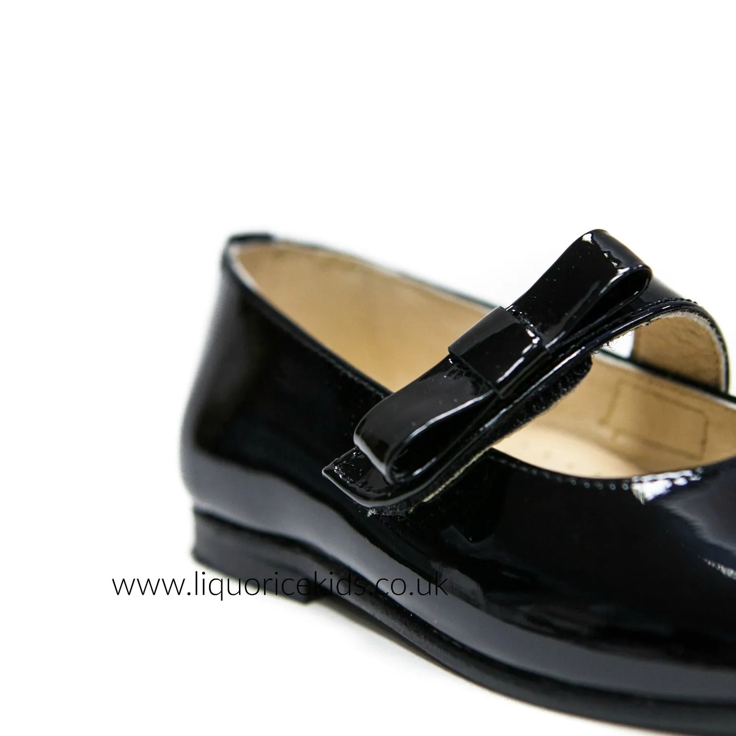 Andanines Black Patent Mary Janes with Black Bow