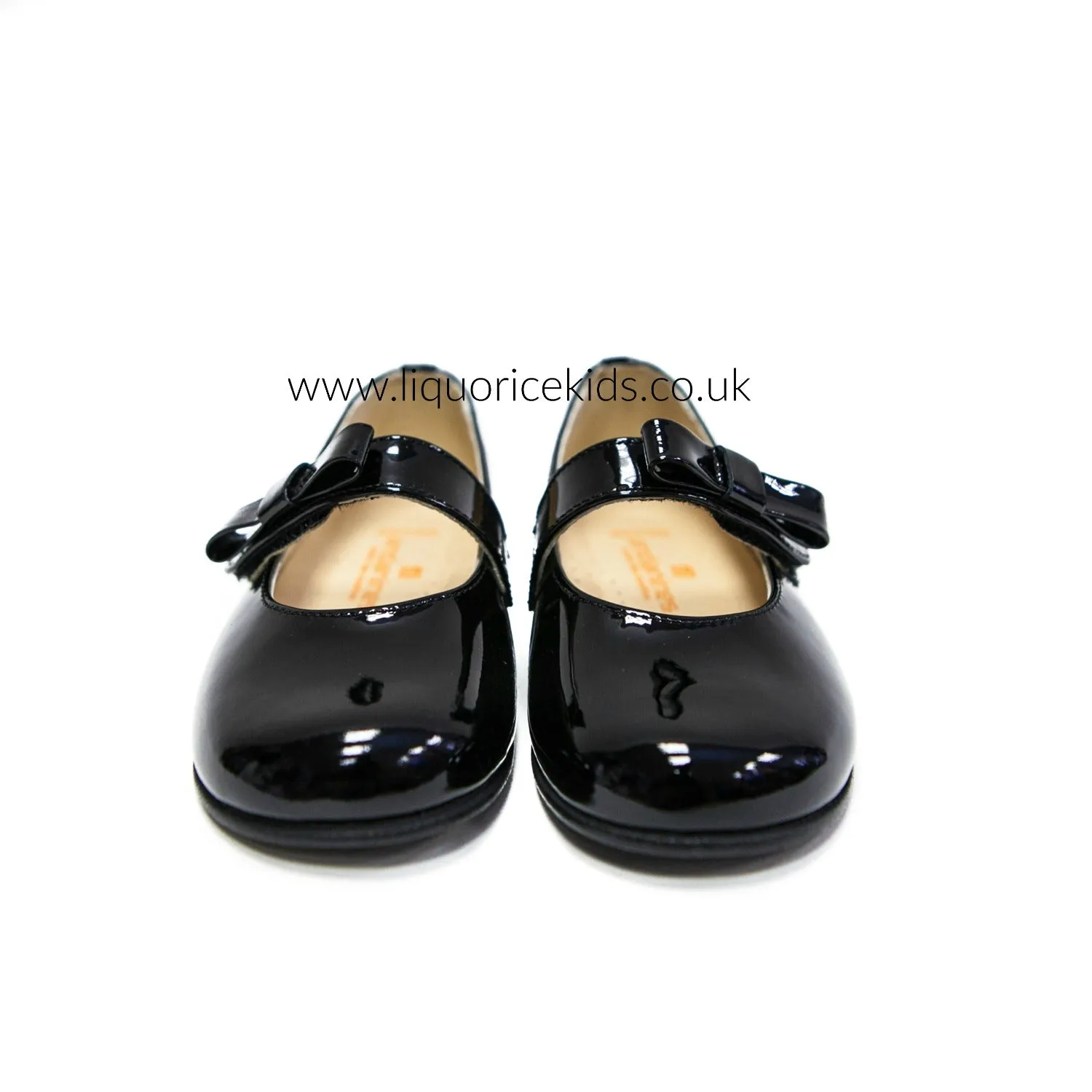 Andanines Black Patent Mary Janes with Black Bow