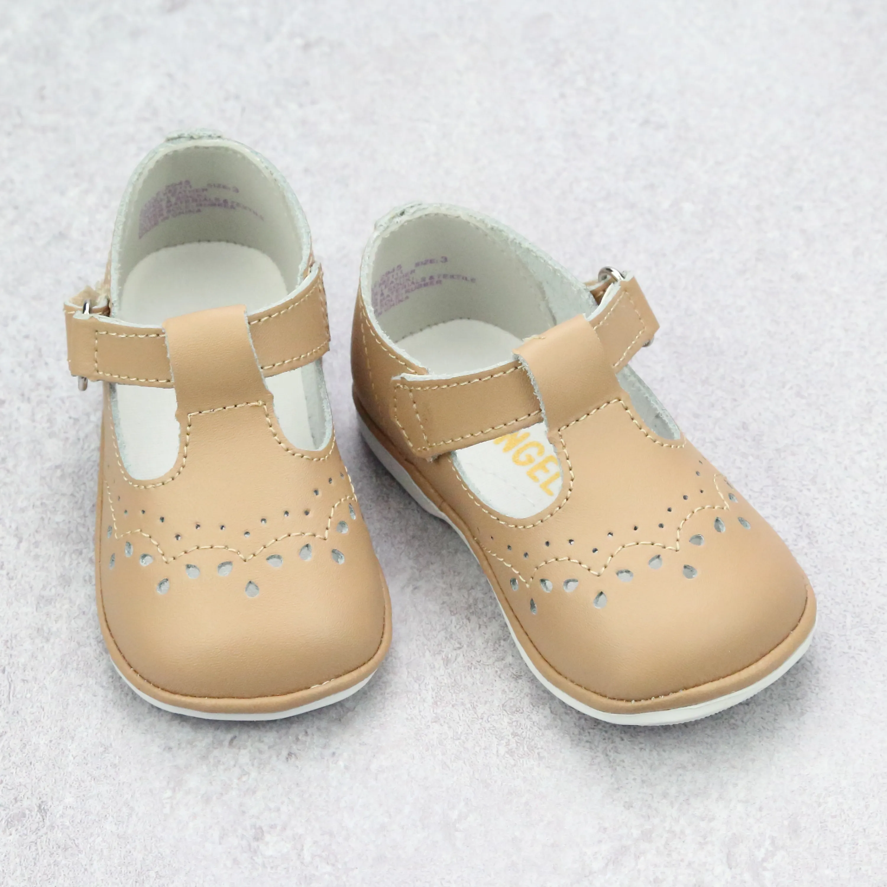 Angel Baby Girls Latte Leather T-Strap Mary Janes