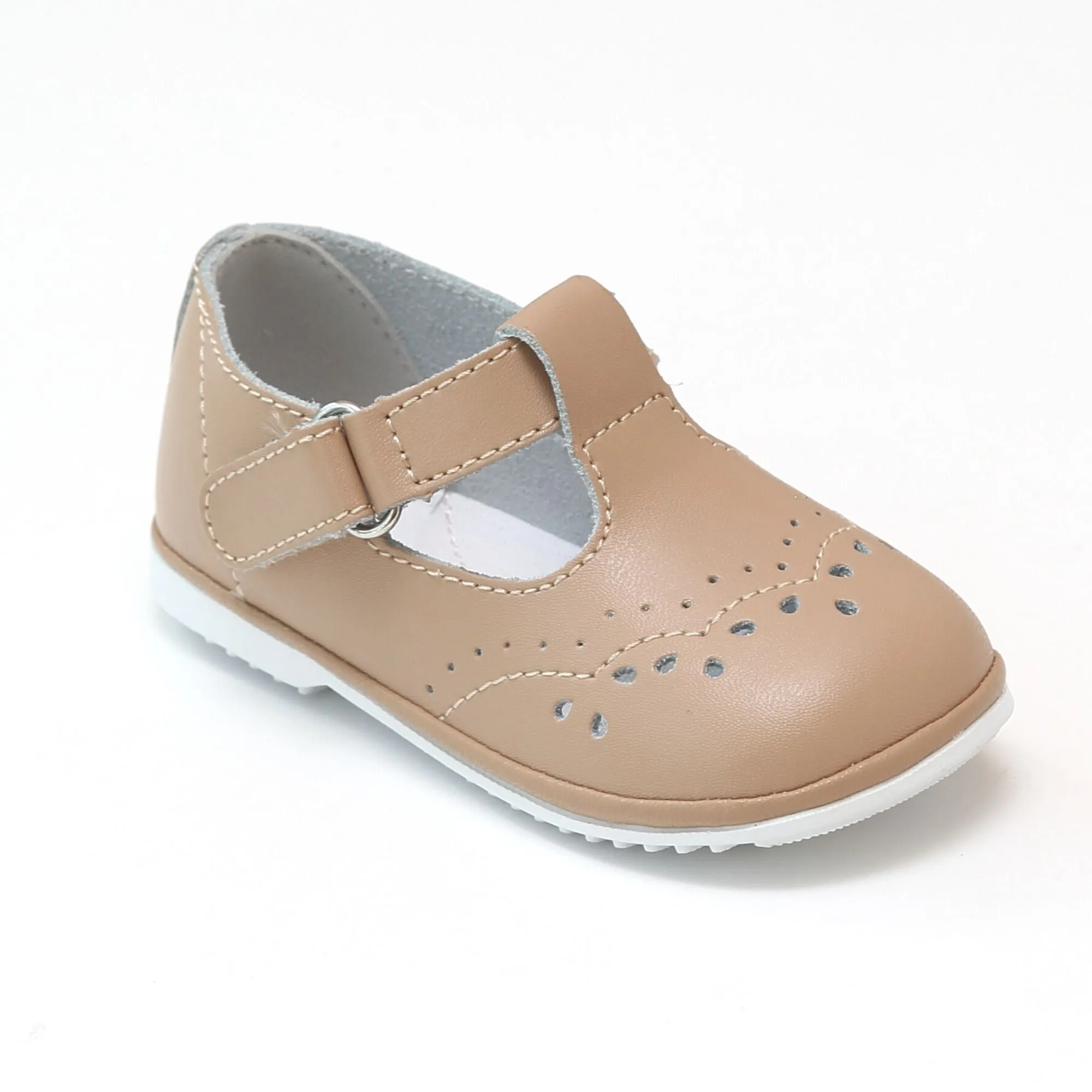 Angel Baby Girls Latte Leather T-Strap Mary Janes