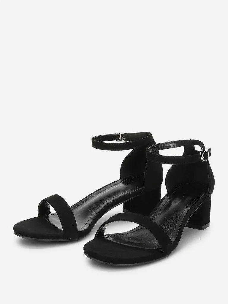 Ankle Strap Two-Piece Block-Heel Sandals