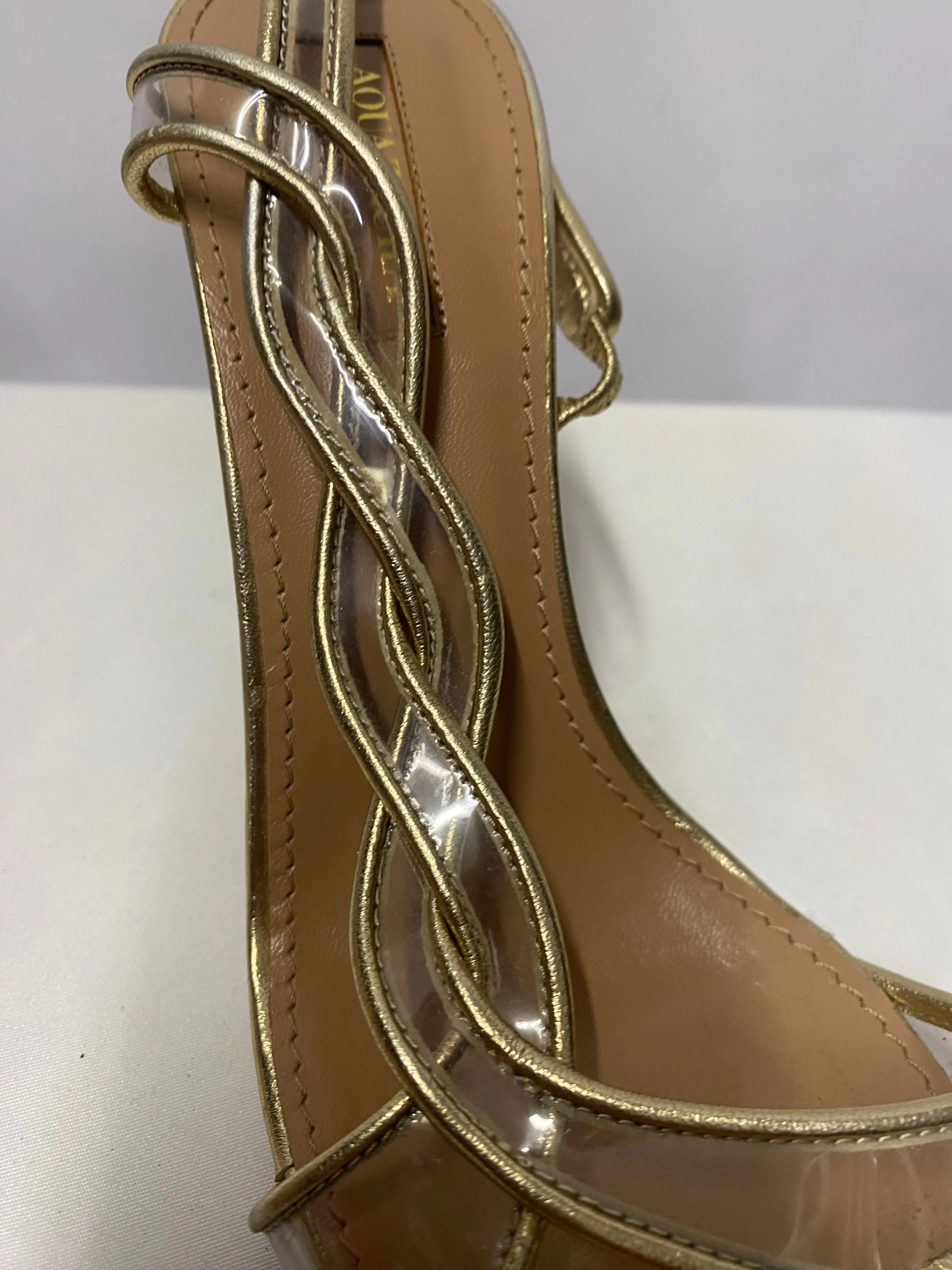 Aquazzura Gold and Clear PVC Open Toe Stiletto Heels 4