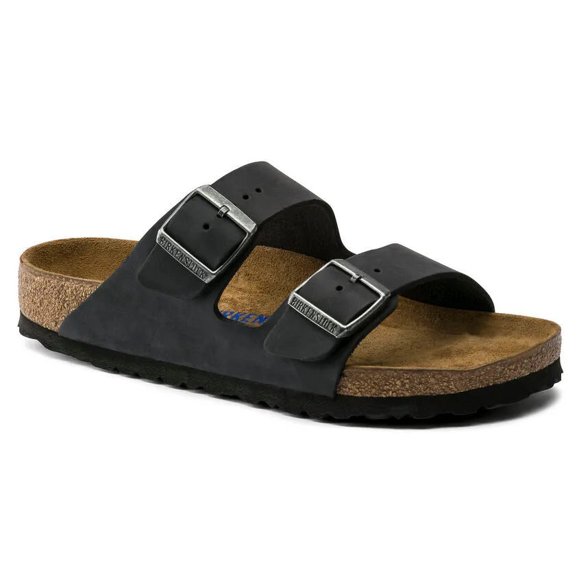 BIRKENSTOCK ARIZONA SOFT FOOTBED SANDAL - BLACK OILED LEATHER