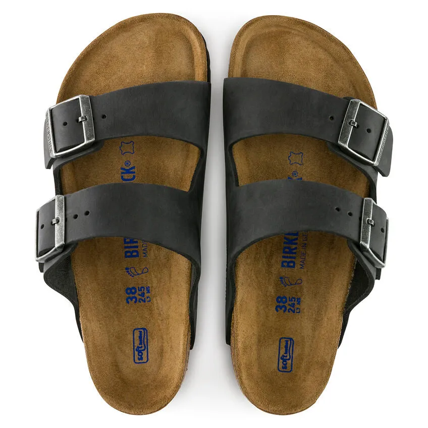 BIRKENSTOCK ARIZONA SOFT FOOTBED SANDAL - BLACK OILED LEATHER