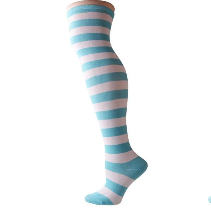 Blue Striped Thigh Highs