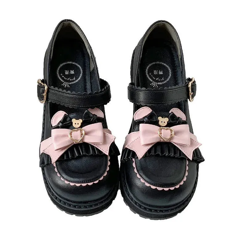 Bowknot Heart Bear Platform Lolita Mary Janes Shoes