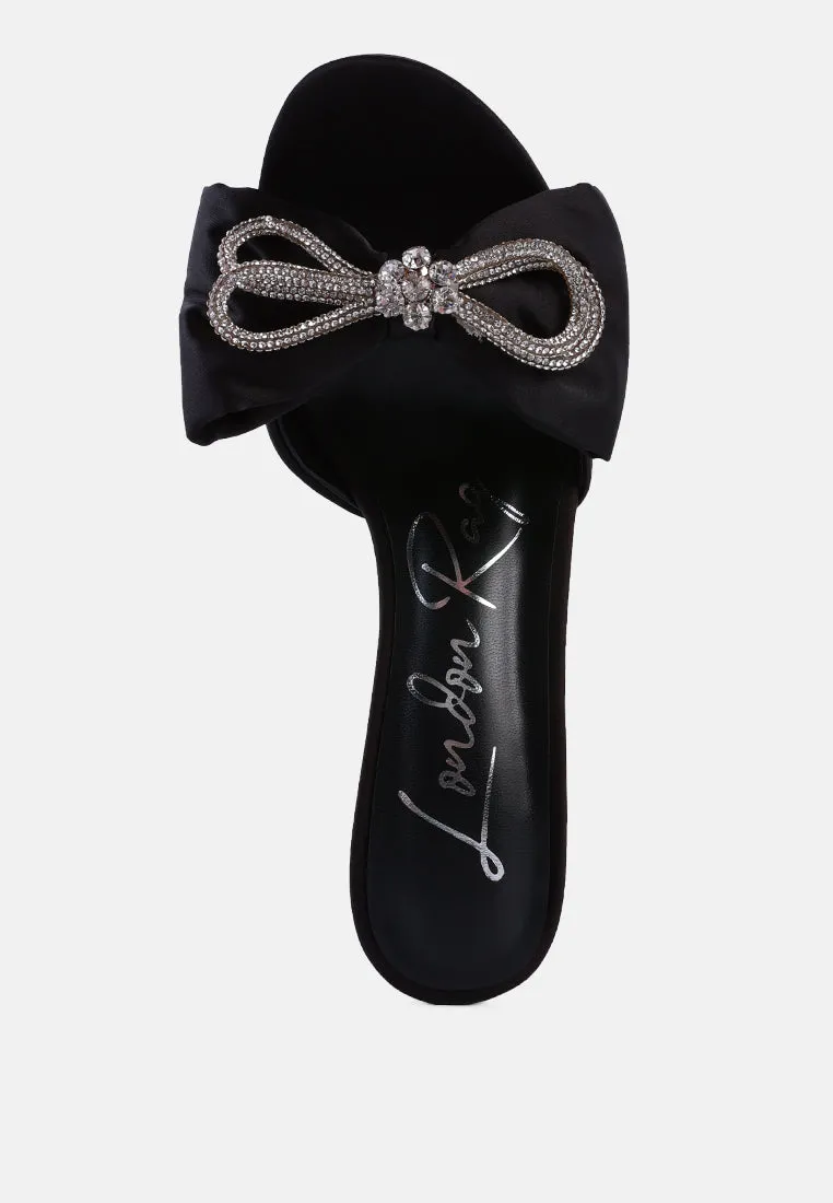 Brag In Rhinestone Embellished Bow Satin Heels