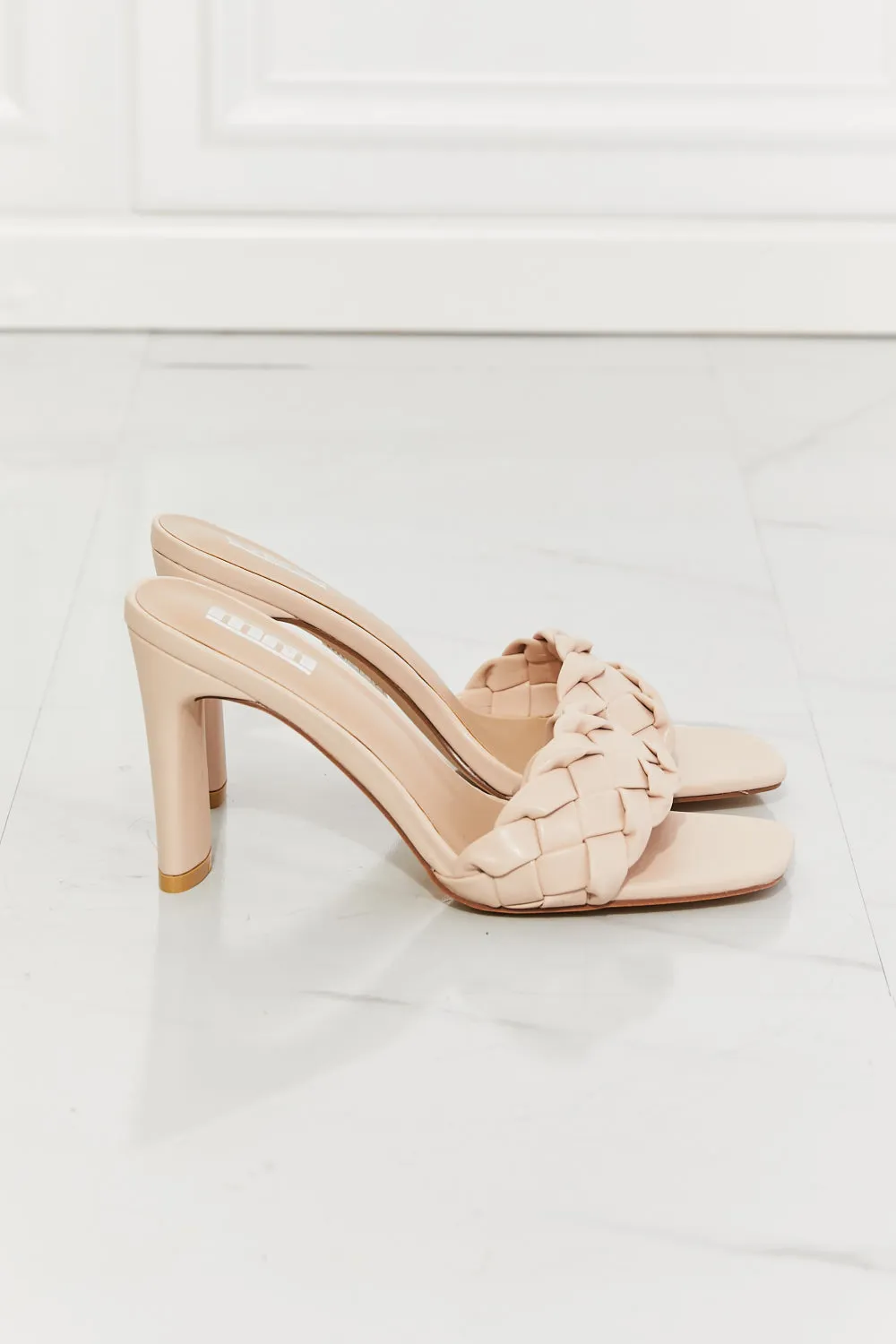 Braided Block Heel Sandals in Beige