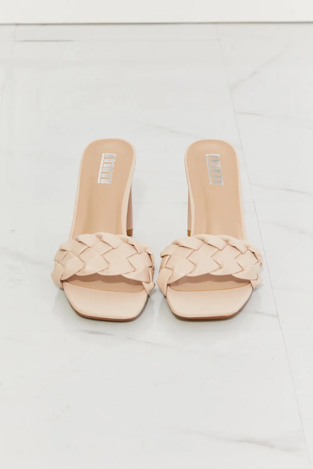 Braided Block Heel Sandals in Beige