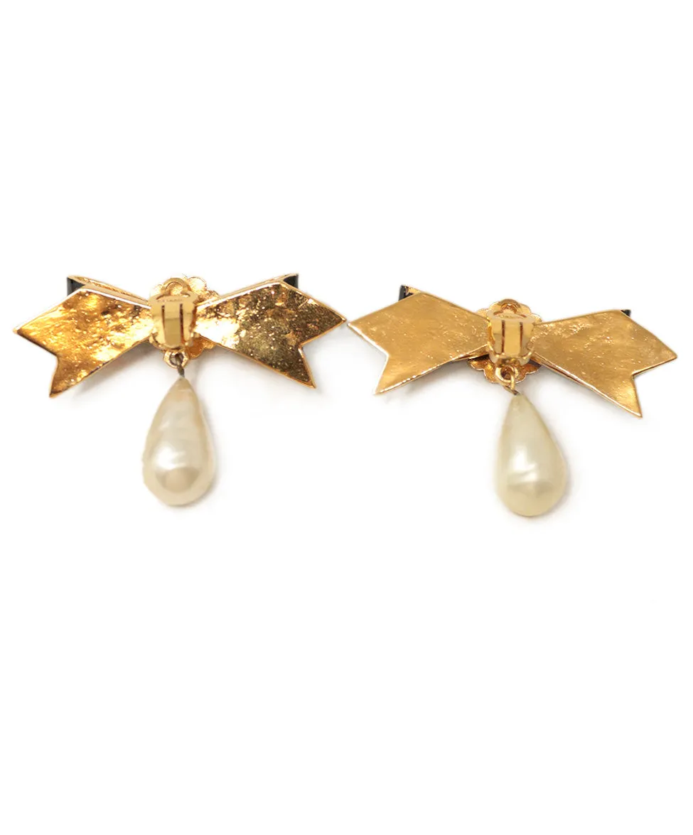 Chanel Vintage Gold & Black Pearl Shoe Clips