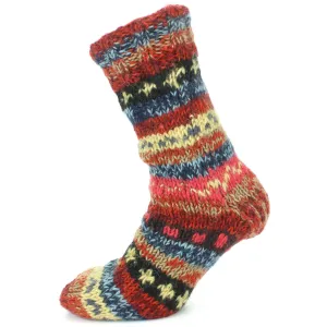 Chunky Wool Knit Abstract Pattern Fleece Lined Socks - 17 Red