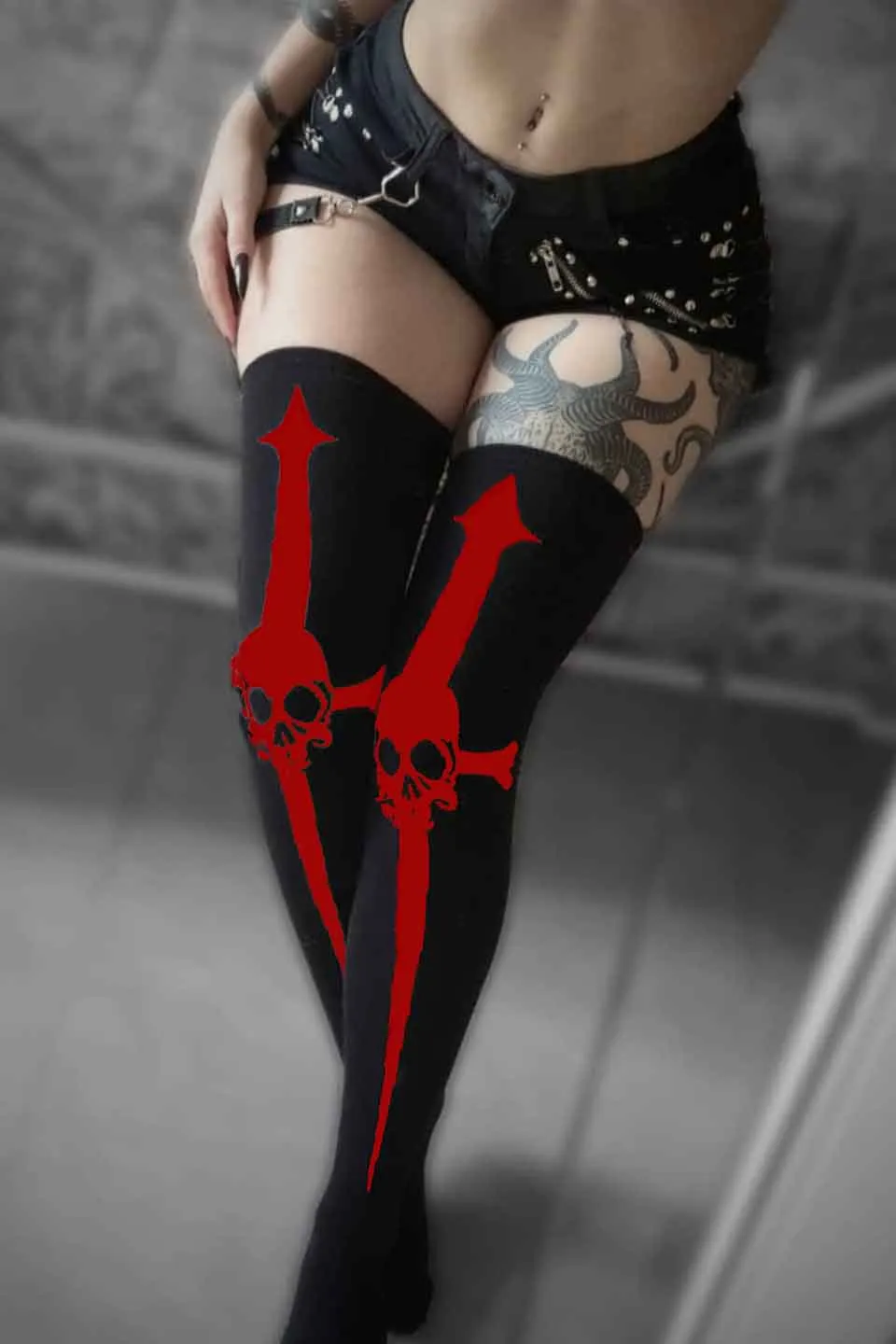 Dagger Thigh High Socks RED