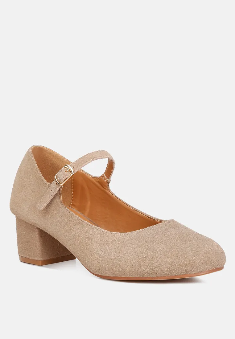 DALLIN Suede Block Heel Mary Janes in Sand