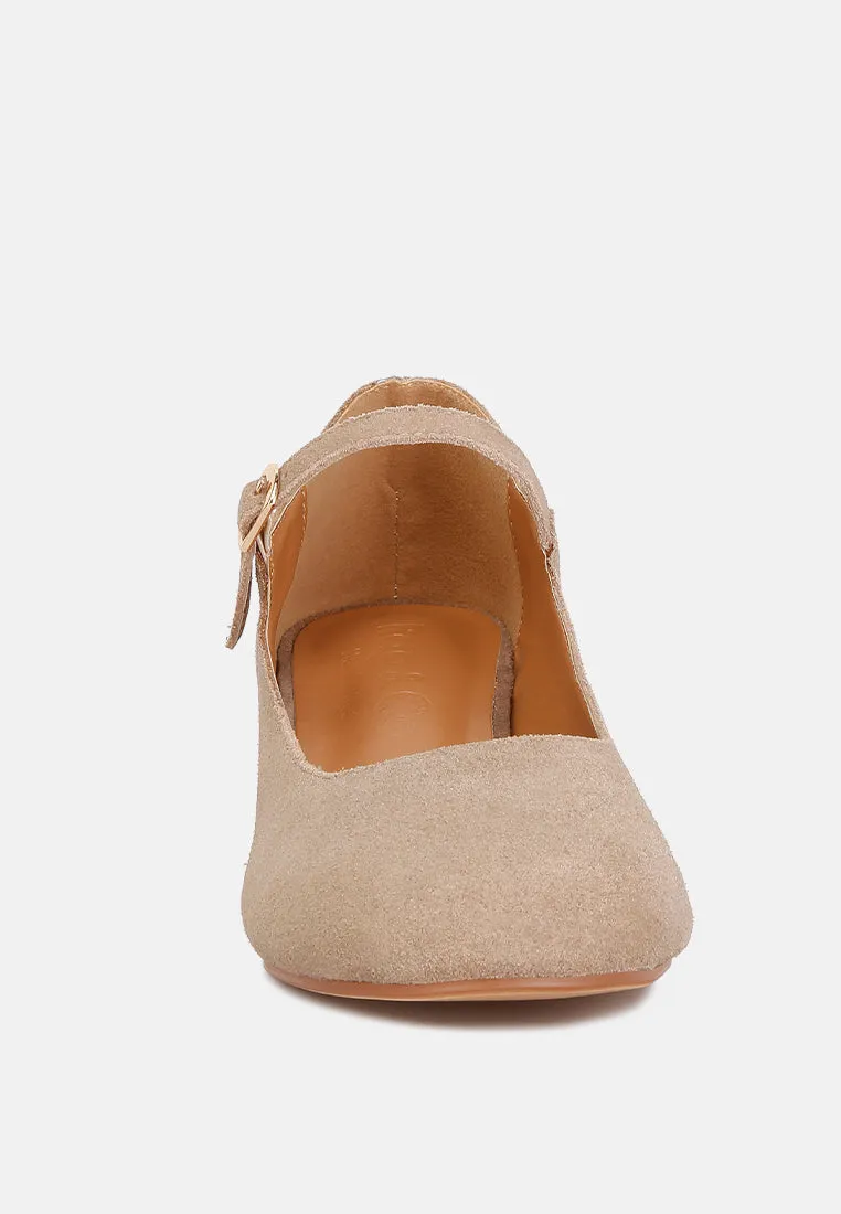 DALLIN Suede Block Heel Mary Janes in Sand