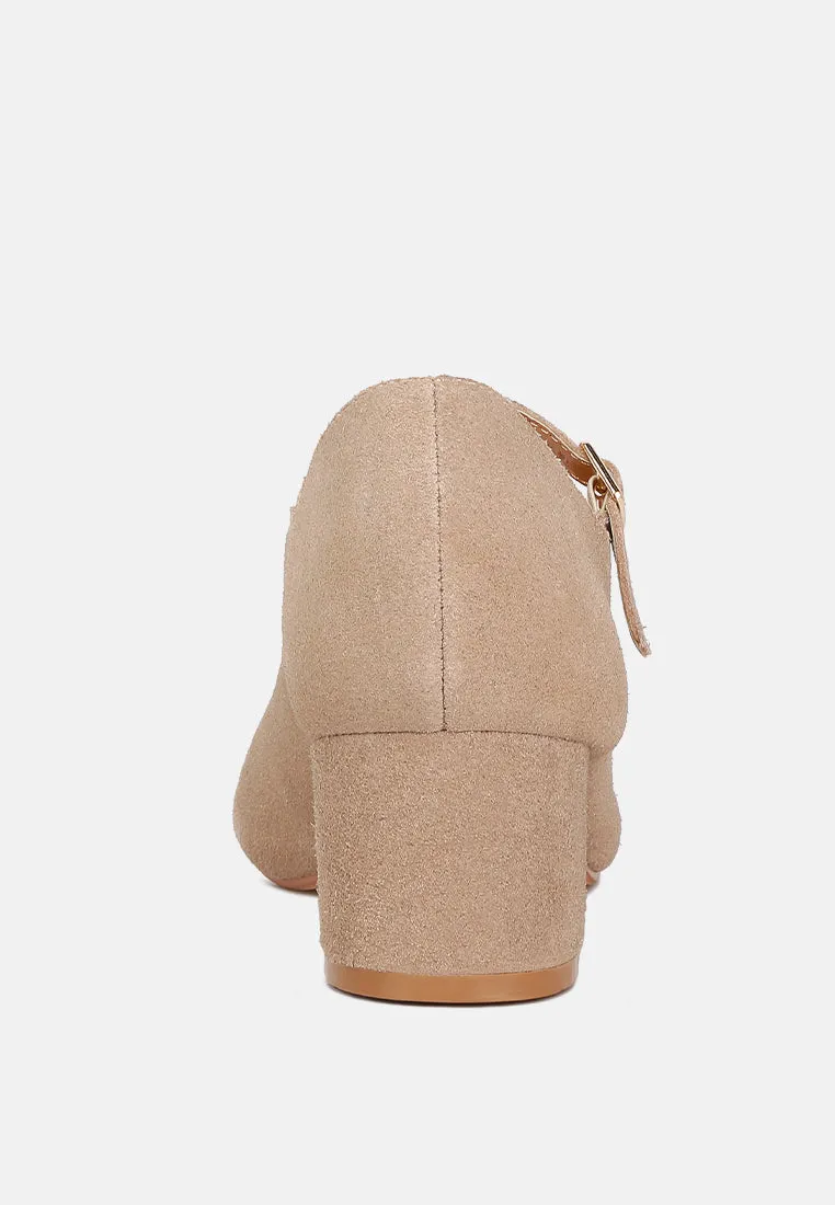 DALLIN Suede Block Heel Mary Janes in Sand