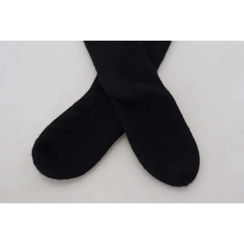 Dolce & Gabbana Black Wool Knit Calf Long Women Accessory Socks