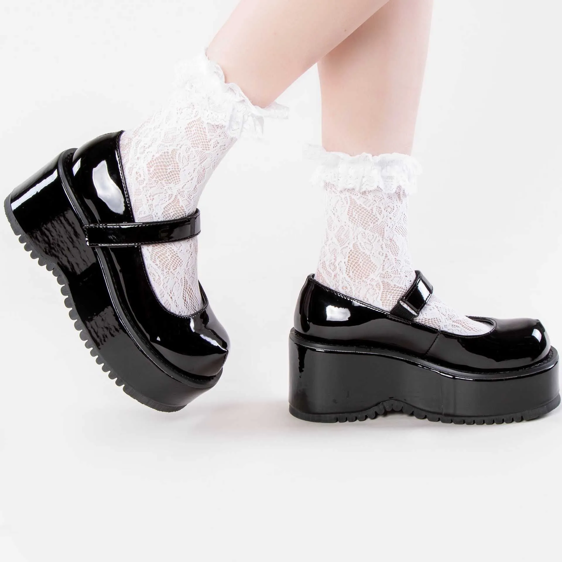 DOLLIE-01 Chunky Black Patent Mary Janes (Au Stock)