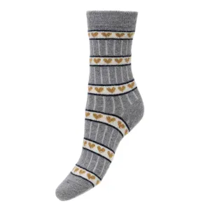 Fine knit, ribbed Wool Blend Socks with hearts - GREY