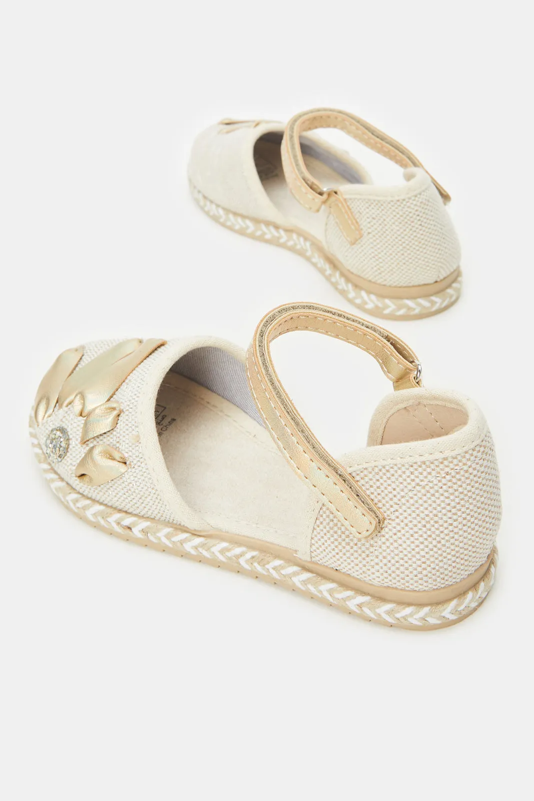 Girls Beige And Gold Embellished Espadrille