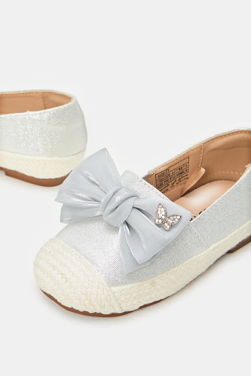 Girls Silver Bow Espadrilles