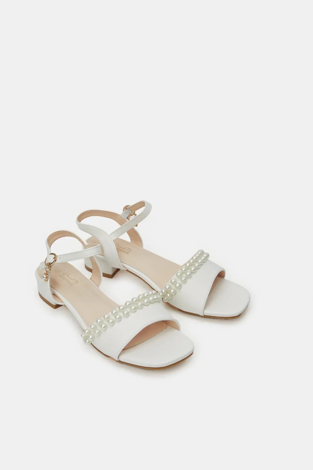 Girls White Embellished Heel Sandal