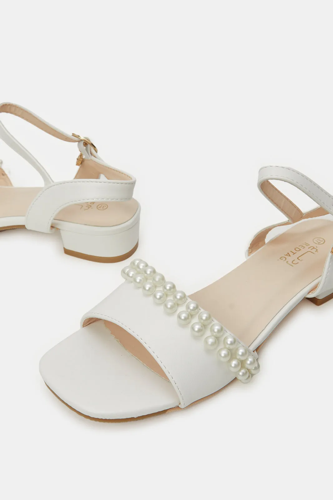 Girls White Embellished Heel Sandal