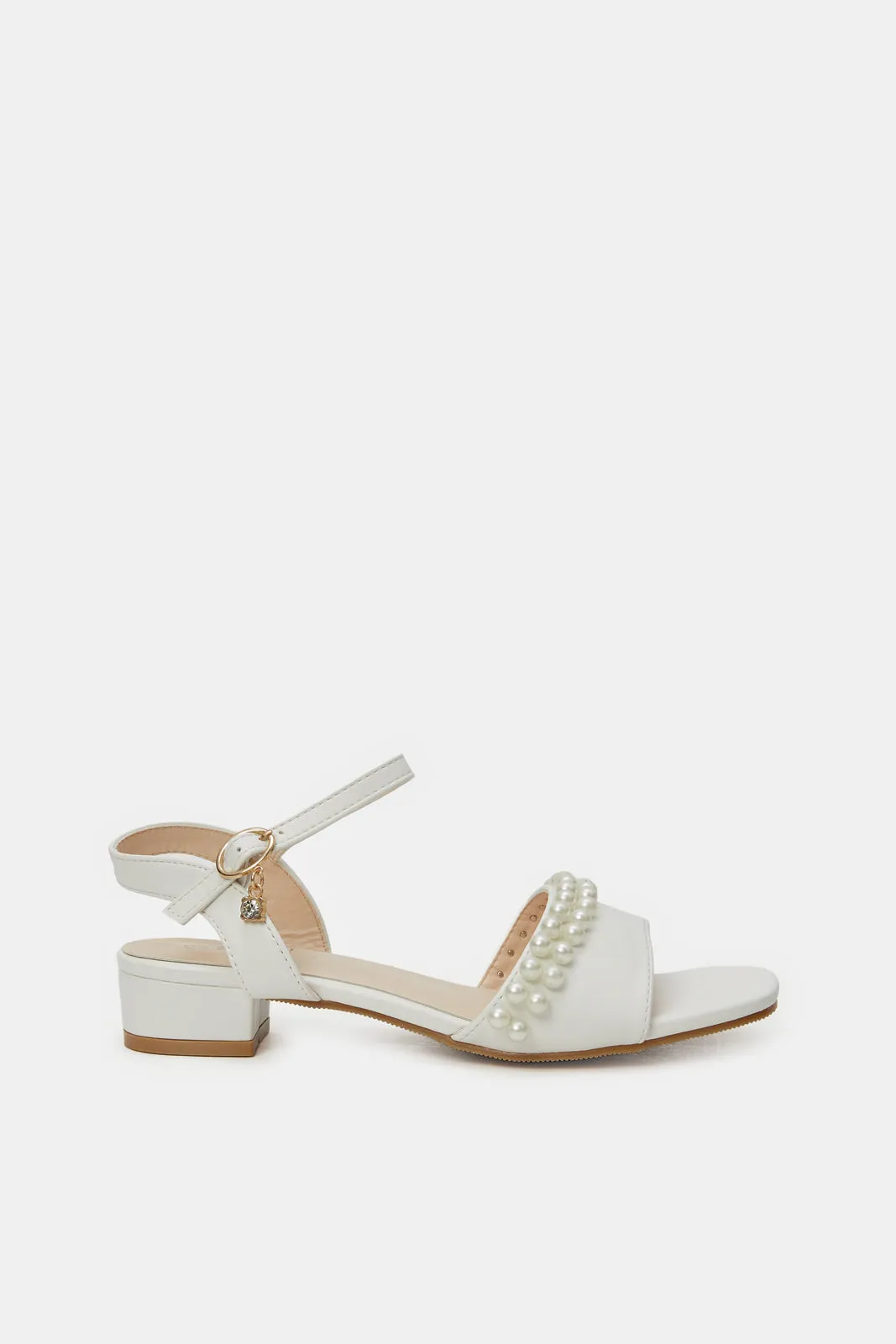 Girls White Embellished Heel Sandal