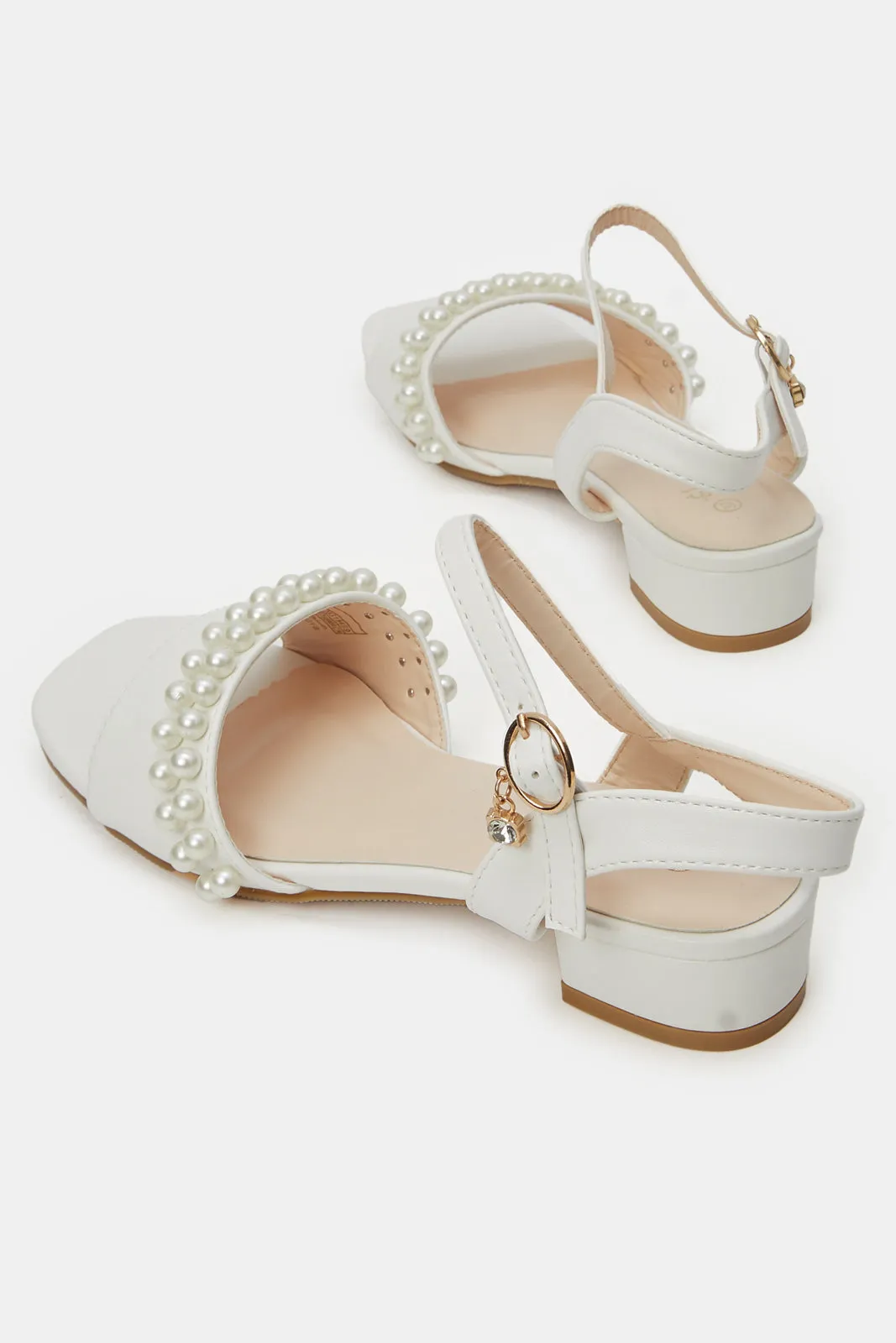 Girls White Embellished Heel Sandal