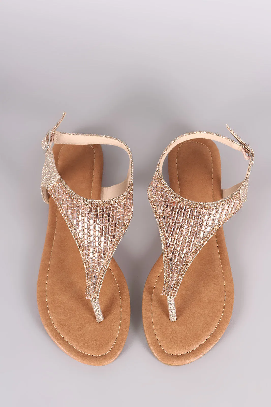 Glitter Rhinestone V-Strap Thong Flat Sandal