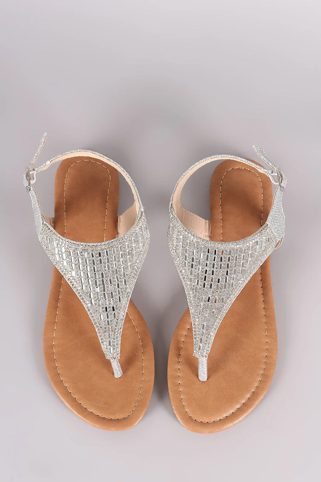 Glitter Rhinestone V-Strap Thong Flat Sandal