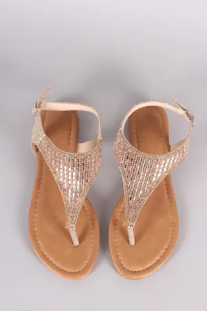 Glitter Rhinestone V-Strap Thong Flat Sandal