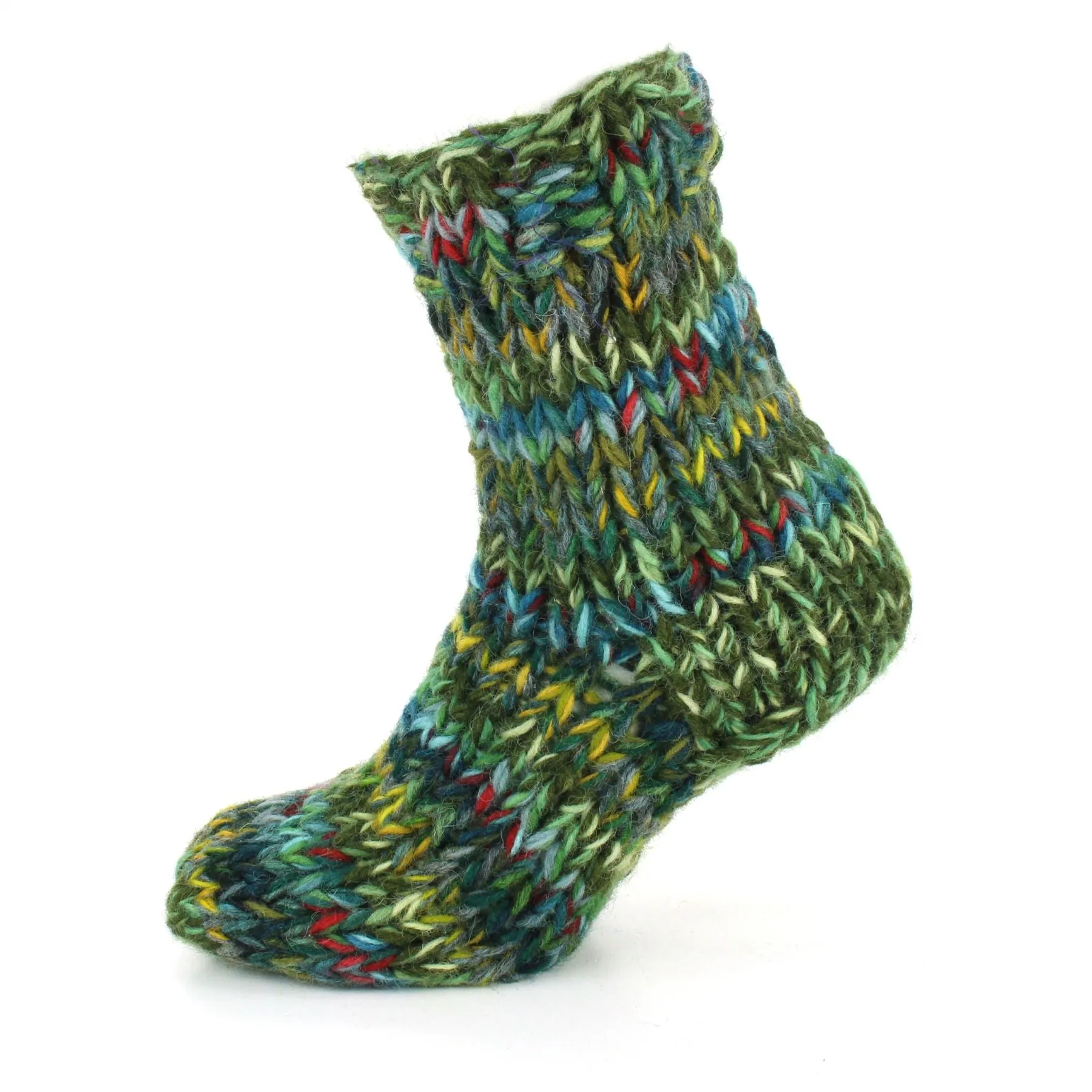 Hand Knitted Wool Ankle Socks - SD Green Mix