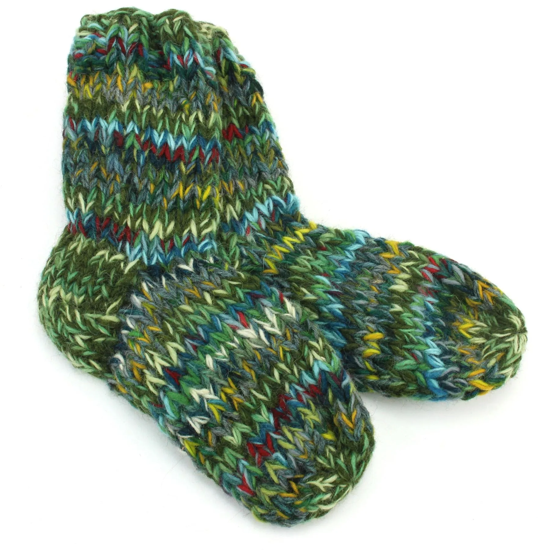 Hand Knitted Wool Ankle Socks - SD Green Mix