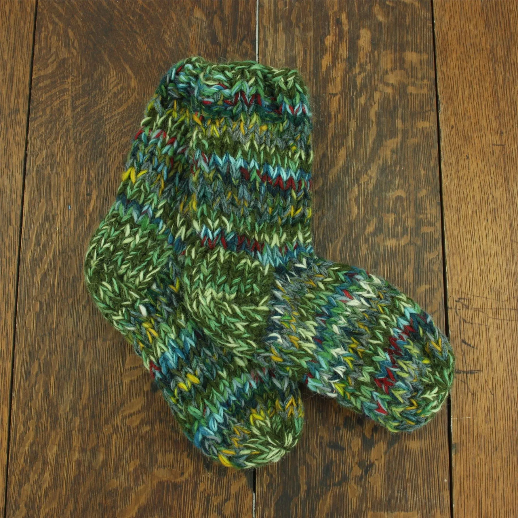 Hand Knitted Wool Ankle Socks - SD Green Mix