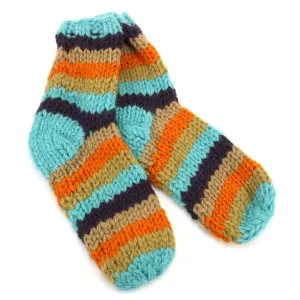 Hand Knitted Wool Ankle Socks - Stripe Retro A