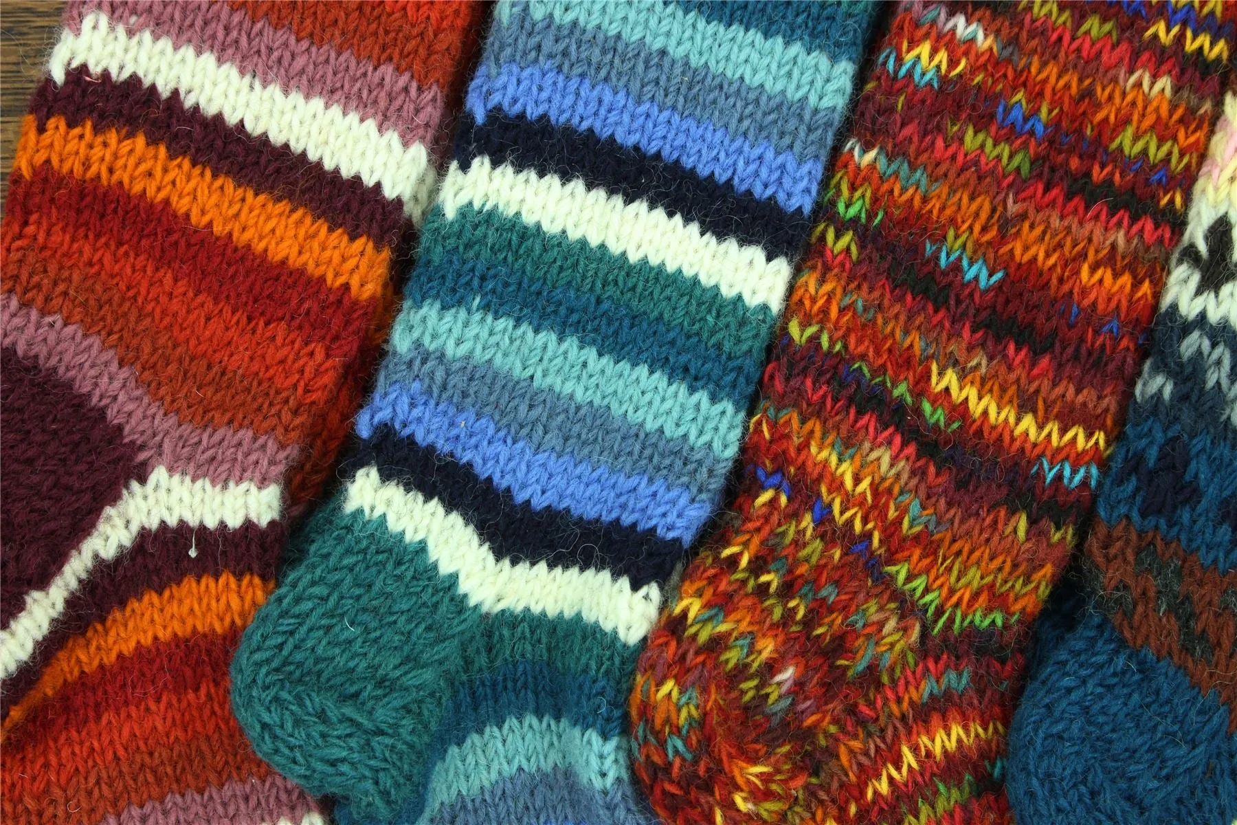 Hand Knitted Wool Long Socks - Stripe Blue White