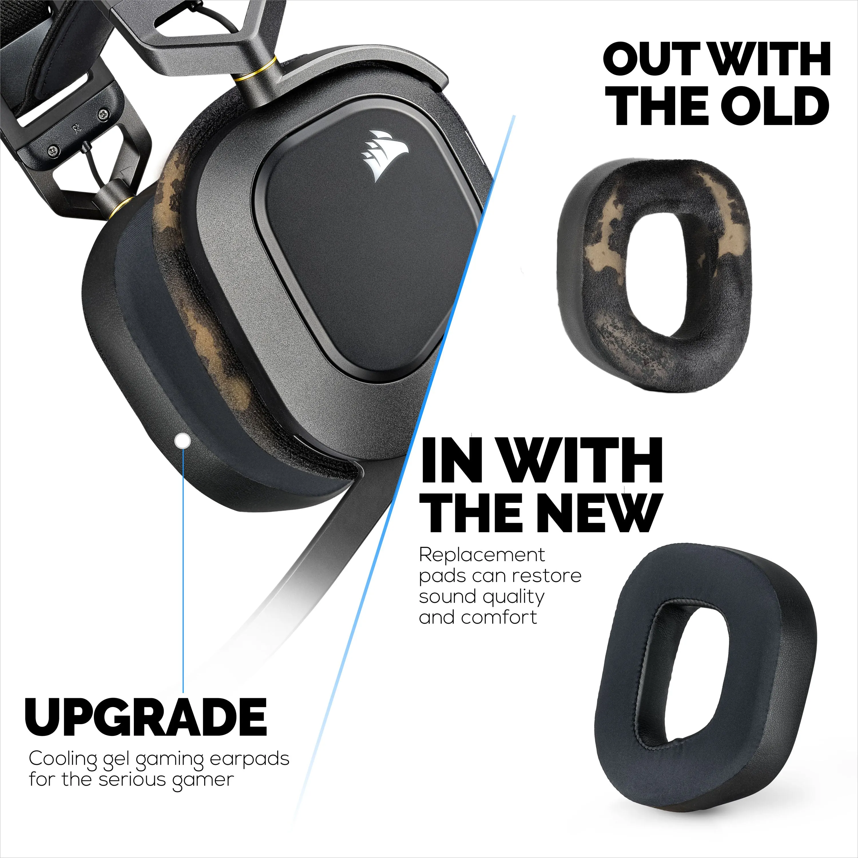 Hybrid Earpads for Corsair HS80 RGB Wireless, Wired & HS80MAX Gaming Headphones, Soft Cool Gel, Super Soft Fabric, w/ PU Leather & Thicker Memory Foam