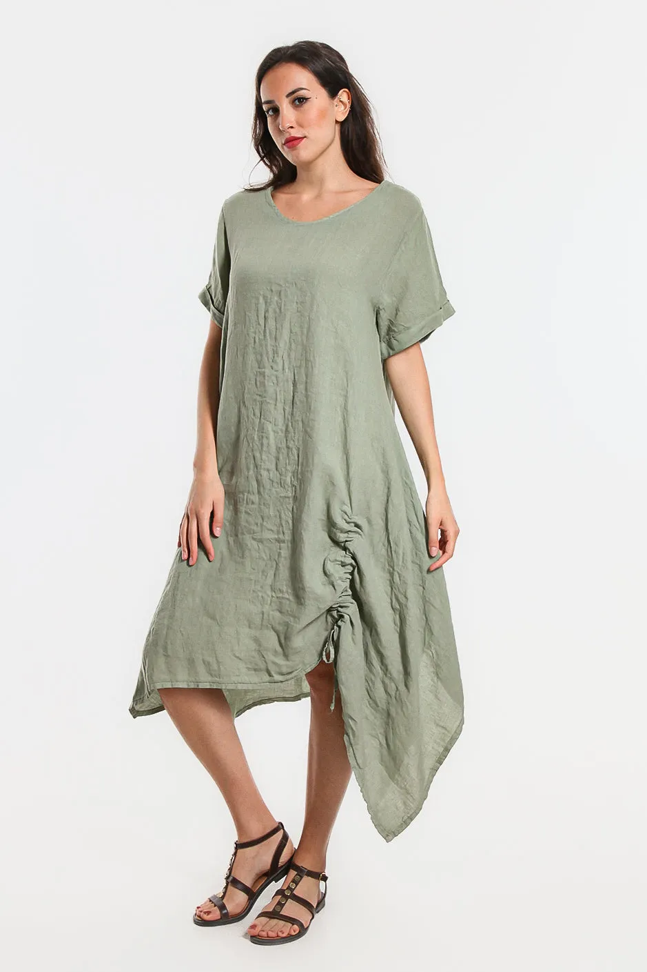 Jayde Drawstring Linen Dress - FINAL SALE