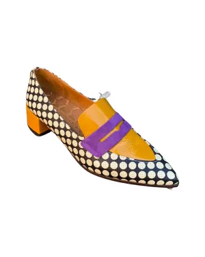 Jeita Yellow Black And Cream Polka Dot Loafer