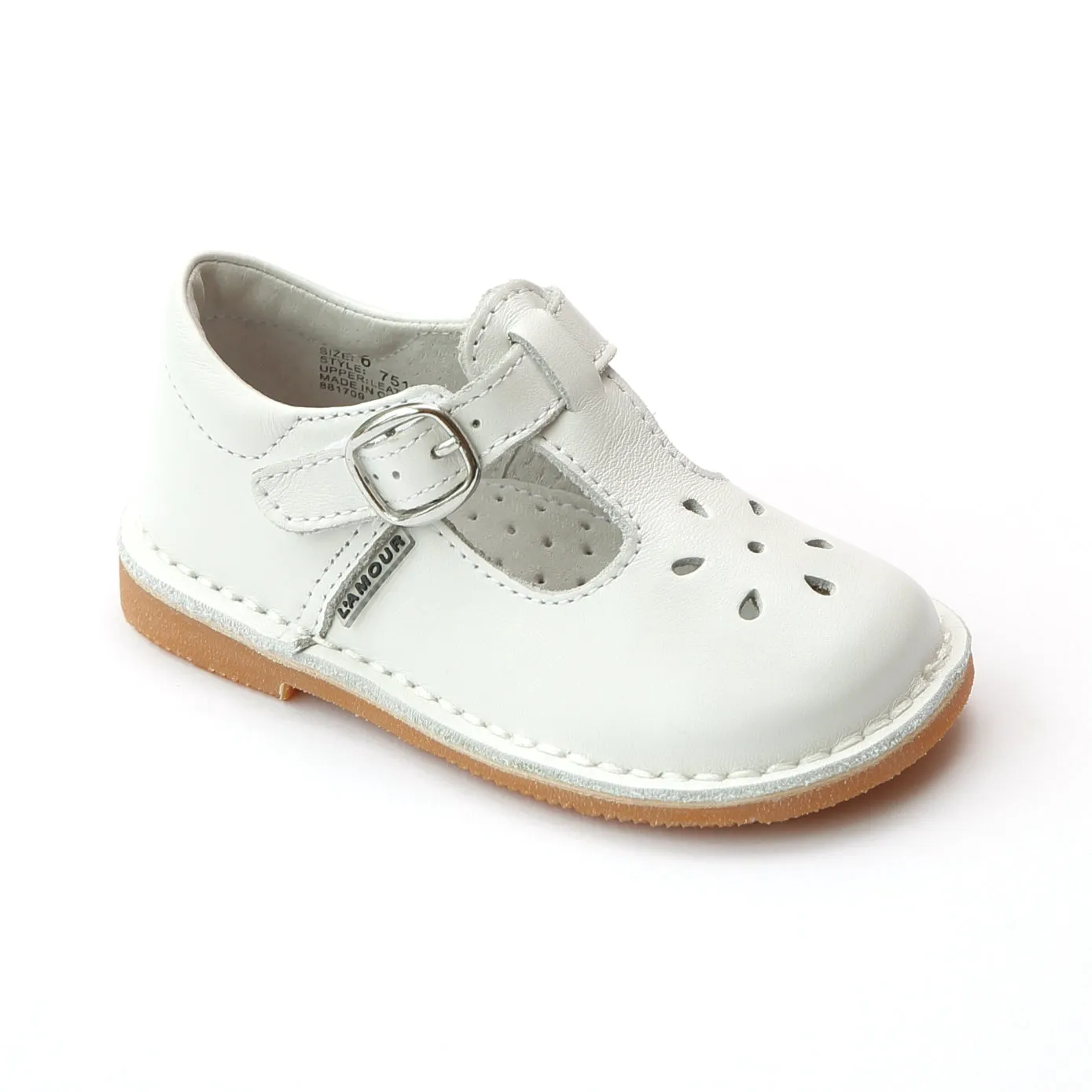 L'Amour Girls Classic 751 White Leather Mary Janes