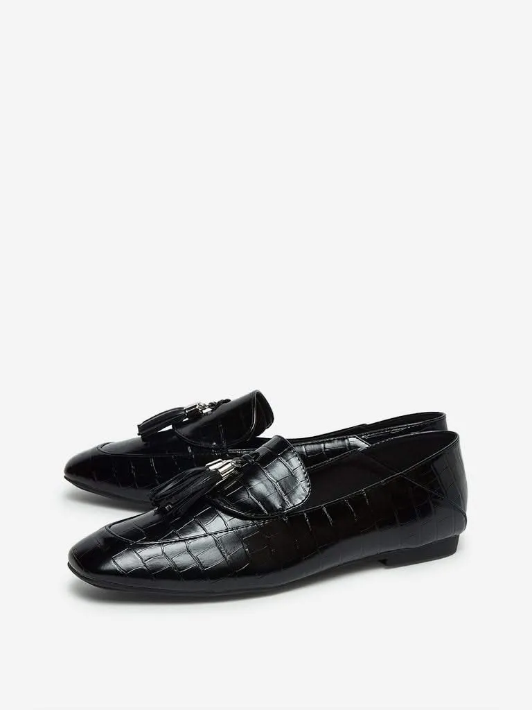 LUNA BLU Black Snake Design Loafers