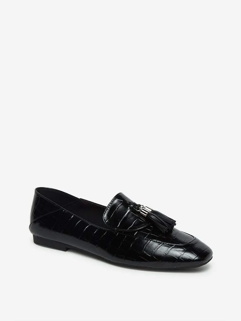 LUNA BLU Black Snake Design Loafers