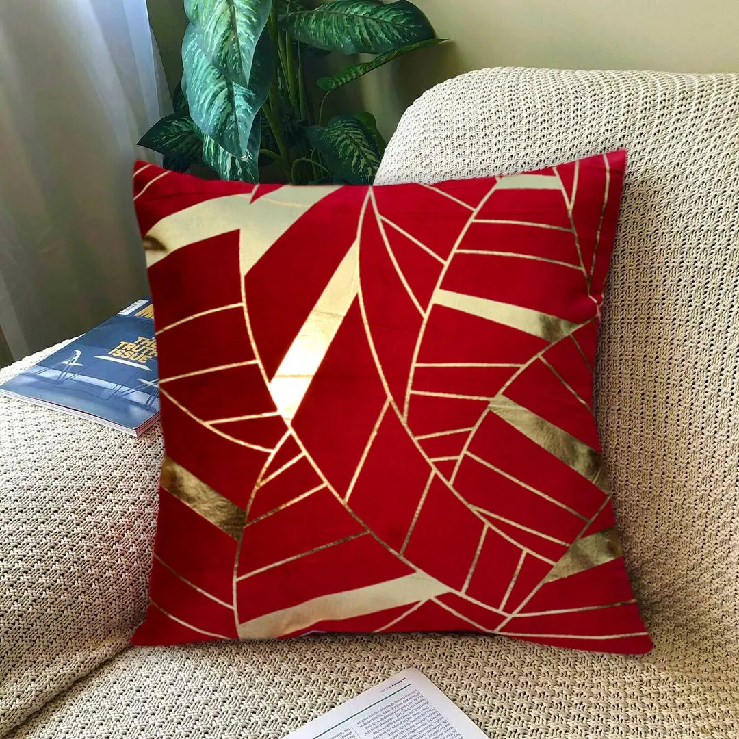 Luxury Foil Print Red and Golden Velvet Cushion 16 x 16 inches 1040010