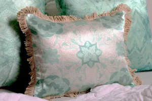 Luxury Satin Aqua and White Accent Cushion with Frey Edges