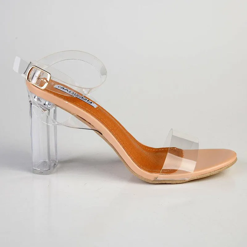 Madison Athena Vinyl Strappy Block Heel - Beige