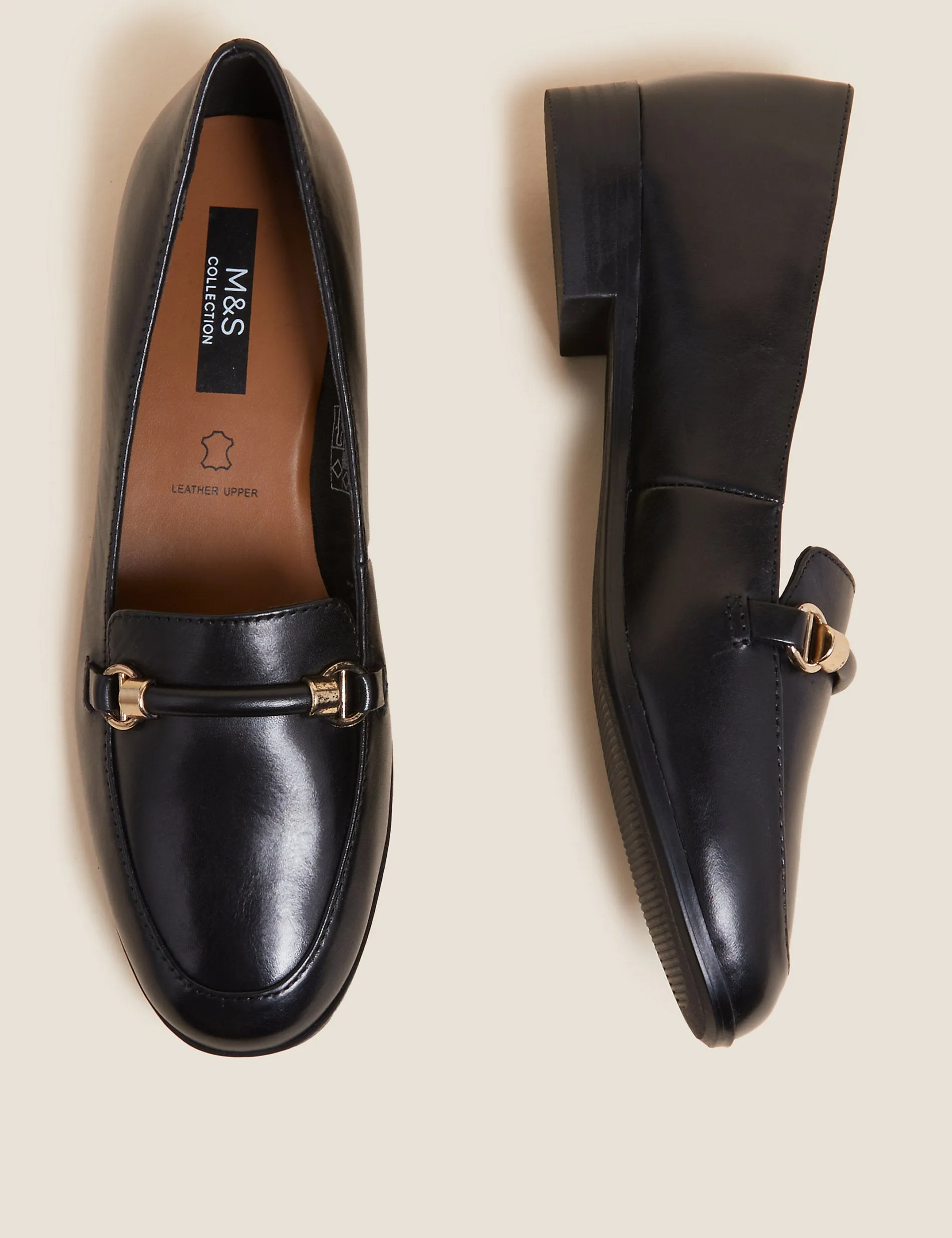 Marks & Spencer Leather Flat Loafers, Black