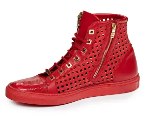 Mauri 8513 Candy Red Perforated High top Sneakers