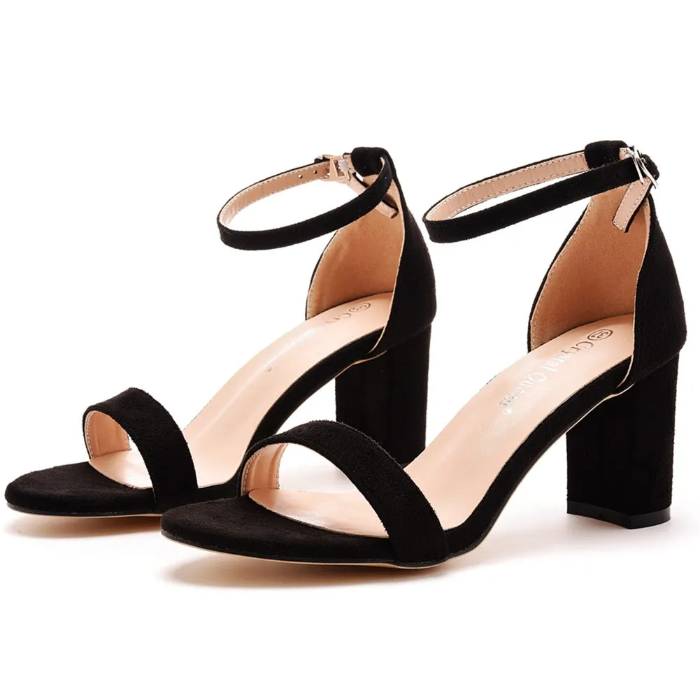 Open Toe Brief One-strap Buckle Chunky Heel Sandals